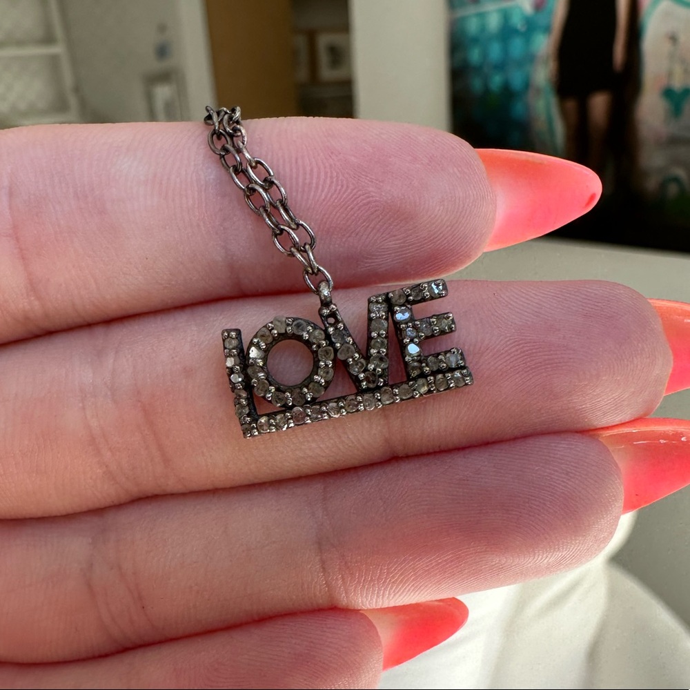 “LOVE” - Raw Cut Authentic Diamonds in Sterling (Blackened)Silver